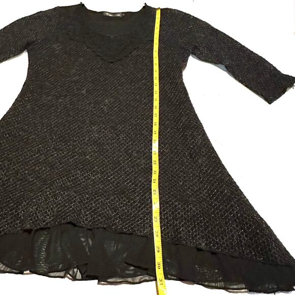 Creation Black Knit Crochet Lace Layer Look Tunic Top Women's S Small - Picture 6 of 8